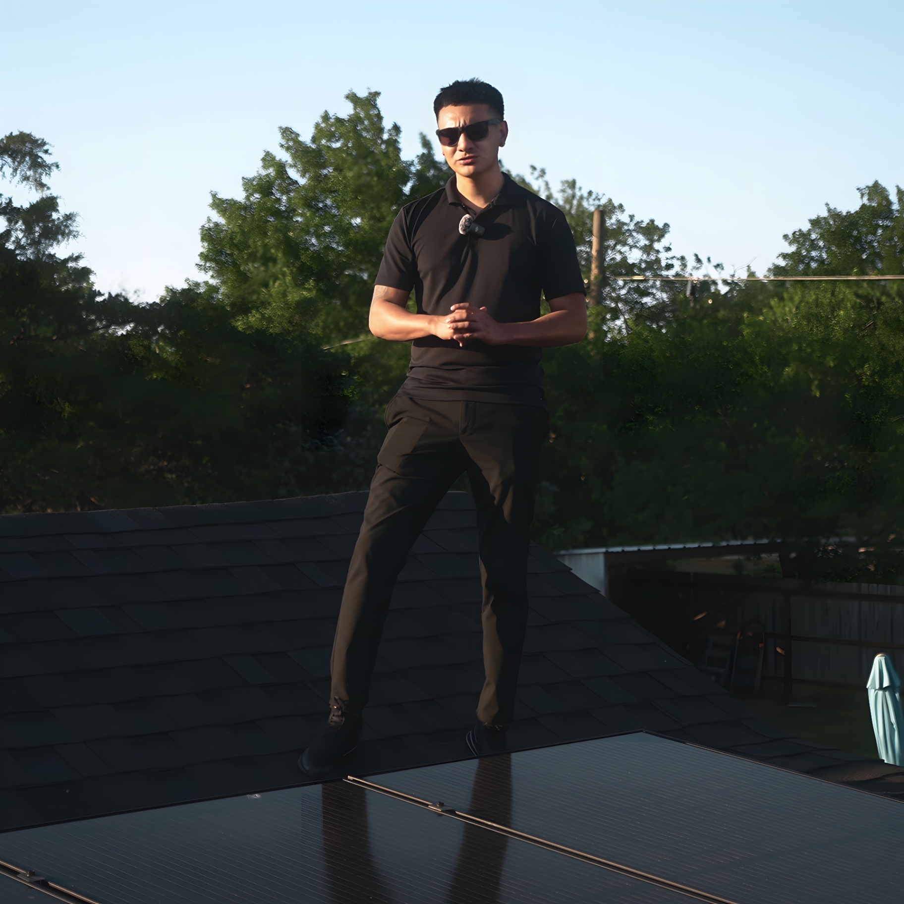 On the roof, doing the work